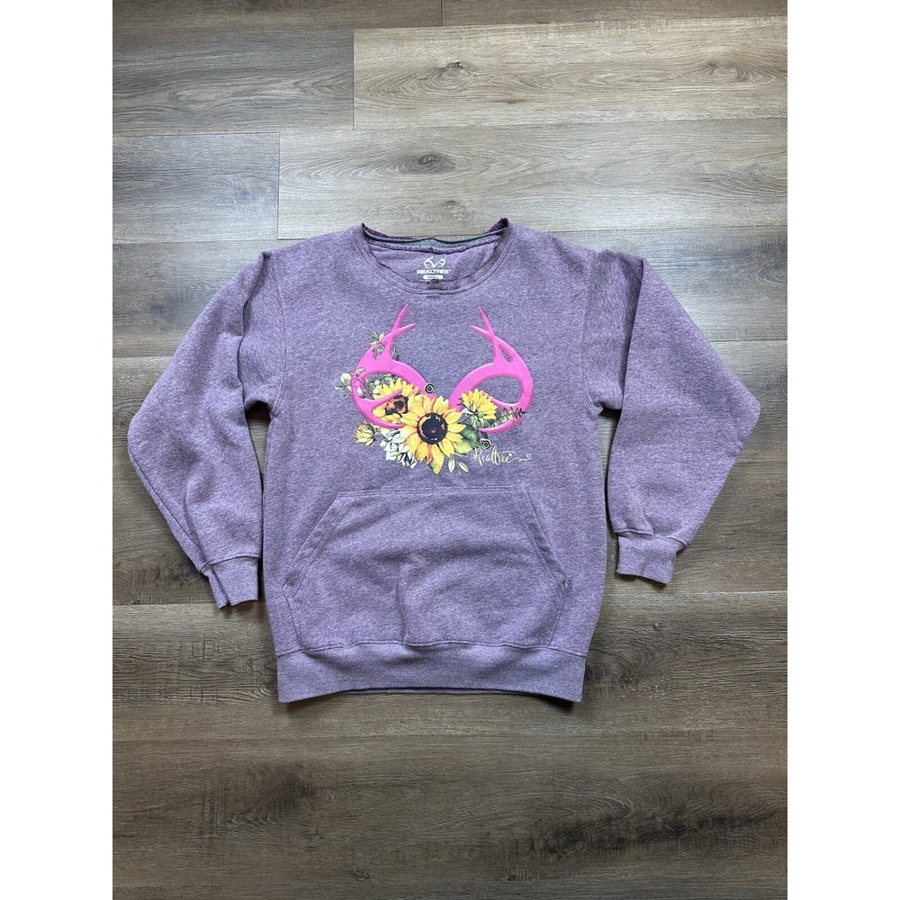 Realtree Sweater Womens S Purple Pullover Sweatshirt Outdoors Graphic Casual